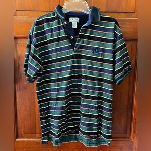 Vintage IZOD Striped Polo Shirt Small 100% Cotton Navy Multicolor Preppy 90s
